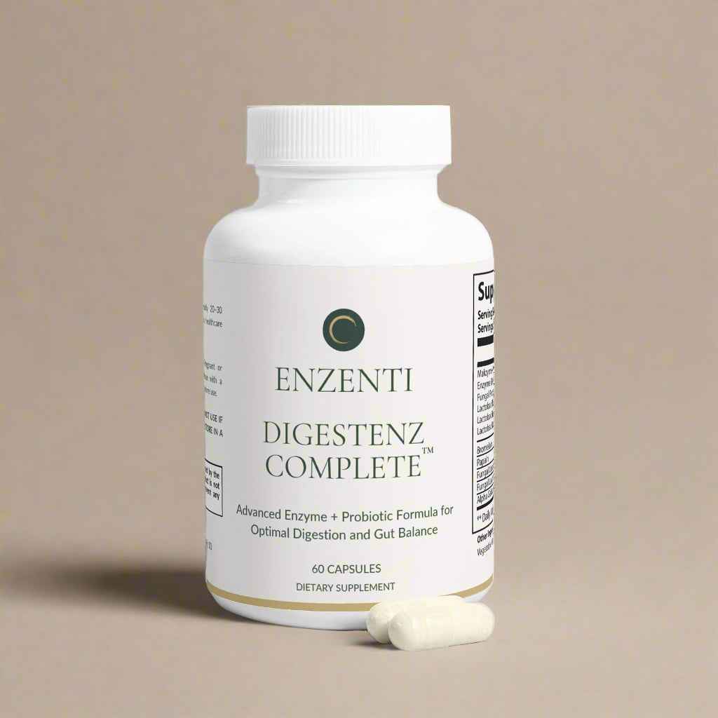Enzenti Digestenz Complete — premium enzyme and probiotic supplement designed to promote healthy digestion, reduce bloating, and support gut health.